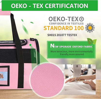 20" Large Cat Carrier Soft Sided for Cats Under 25 lbs, Folding Dog Carrier 20" Carrier for 2 Cats Travel Carrier - Pink