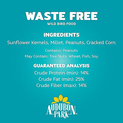 Audubon Park Waste Free Wild Bird Seed – 12 lb. No Mess Blend with Sunflower Hearts & Peanut Pieces – Bird Food for Outside Feeders