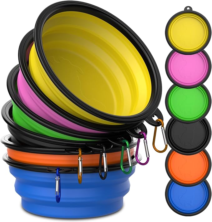 Takfox Collapsible Dog Bowls [6 Pack] 13 oz, Travel Dog Bowls, Pet Bowl Portable Foldable Water Food Feeding Dishes with Carabiner Clip for Traveling Hiking Walking