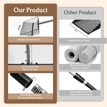 12inch Large Chicken Poop Scooper,With24 to 67" Stainless Steel Handle，Ideal for Chicken Coops, Pet Areas, and Farm Cleanup (12" Width)