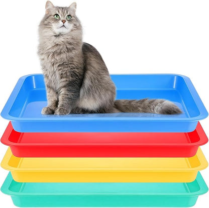 4 Pcs Small Cat Litter Box, Open Rabbit Litter Pan, Waterproof Plastic Tray Travel Toilet for Cats Kitty Bunny Small Pet 4 Colors (15.1 x 12 x 1.4 Inch)
