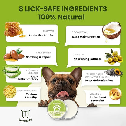 Lick-Safe Dog Paw & Nose Balm with Coconut Oil | All-Natural Moisturizer & Soother for Dry, Cracked Pads & Snout| Cat Wax & Cream, Nose Butter for frenchies| Horse Hoof Care (60 g /2.1 oz)