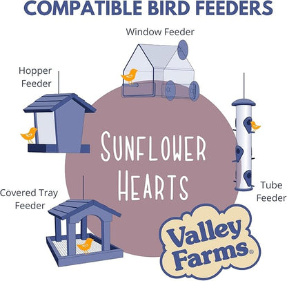 Valley Farms Whole Sunflower Hearts for Birds (15 LB) Clean Shelled Sunflower Seeds, No Mess Wild Bird Seed for Outside Feeders