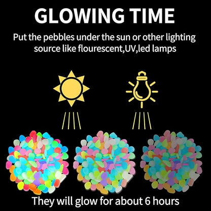 150 PCS Luminous Stones – Mixed Color Glow Rocks Decorations DIY Decorative Pebbles for Aquarium Fish Tank Sidewalk Garden Path Patio Terrace Lawn Yard Ornaments Colorful Cobbles Decor FD05MX150