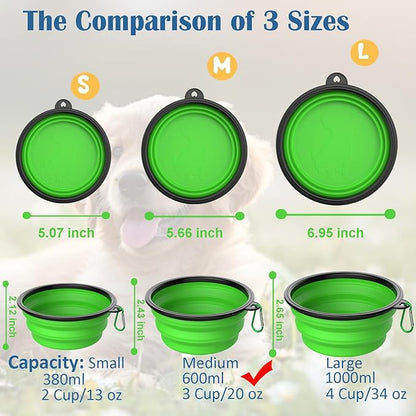 Takfox Collapsible Dog Bowls [3 Pack] 20 oz, Travel Dog Bowls, Pet Bowl Portable Foldable Water Food Feeding Dishes with Carabiner Clip for Traveling Hiking Walking-Black & Green & Blue