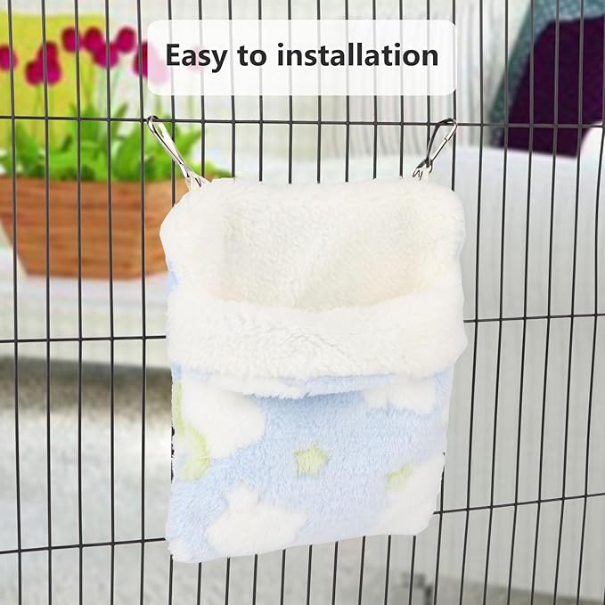 Sugar Glider Sleeping Pouch Bag, Warm Hamster Hammock Pouch Sack Small Pet Hanging Bed for Hamster Rat Hedgehog Squirrel and Other Small Animal (Blue)