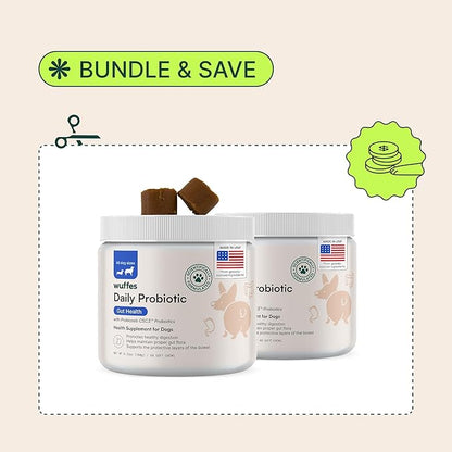Wuffes Daily Probiotic for Dogs - Supports Digestive Health, Gut Balance, and Immune System - with Prebiotics, Marshmallow Root, and Pumpkin Powder (120 Chews (Pack of 2))