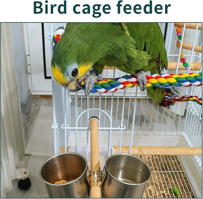 TBWHL Parrot Feeding Cups Hanging Pet Animal Stainless Steel Birdcage Bowls Bird Bowls for Cage Parakeet Birds Cage Accessories Suitable Small and Medium Bird S