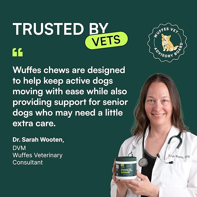 Wuffes Advanced Dog Hip and Joint Supplement with Glucosamine, Chondroitin, Omega 3, MSM, and Green Lipped Mussel, 120 Pork Flavored Chews for Small Dog Breeds