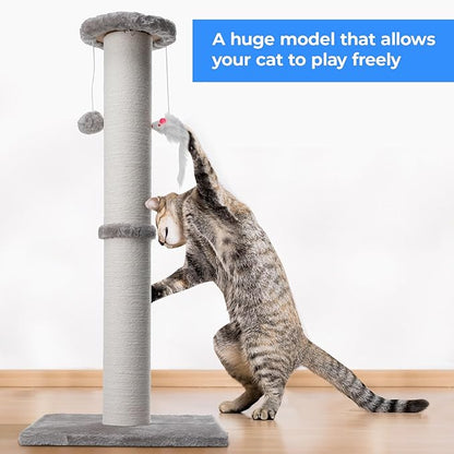 34 Inch Tall Cat Scratching Post for Multi Cat - Cat Scratching Post for Indoor Cats and Kitten with Velvet Large Diameter Scratching Post Top & 2 Hanging Ball Toy