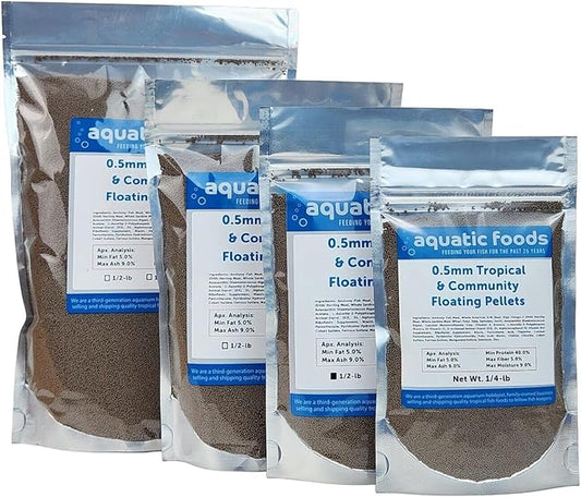 Aquatic Foods Inc. 0.5mm - 1/64" Tropical & Community Fish Floating Micro Pellets for Tetras, Guppies, Angel Fish, Small Cichlids, All Tropicals. - WL…1/4-lb Foil Bag