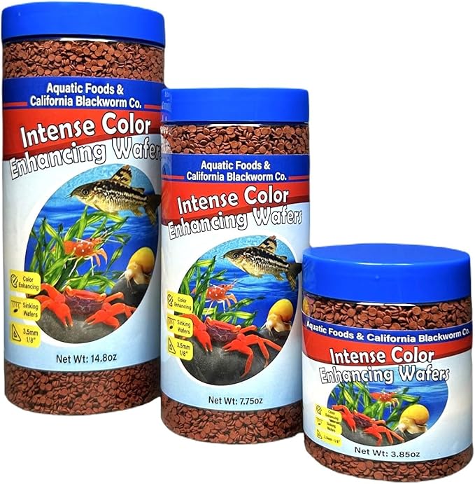 Aquatic Foods Inc. 3.5mm - 1/8" Micro Sinking Color Enhancing Wafers for Bottom Fish, Plecos, Catfish, Shrimp, Snails, Crabs, Call Tropical Fish, 4-Type Wafer & 12-Type Pellet Mix Included...5oz