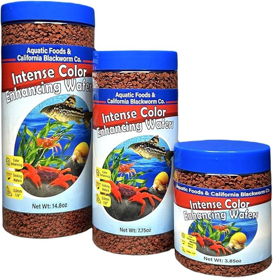 Aquatic Foods Inc. 3.5mm - 1/8" Micro Sinking Color Enhancing Wafers for Bottom Fish, Plecos, Catfish, Shrimp, Snails, Crabs, Call Tropical Fish, 4-Type Wafer & 12-Type Pellet Mix Included...5oz
