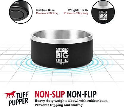 Tuff Pupper Heavy Duty Insulated Dog Bowl | Double Wall Stainless Steel Dog Food Dish | Non-Slip Spill Proof Dishwasher Safe Cat Bowl | Water Dish for Feeding Large Medium Small Pets (188oz, Black)