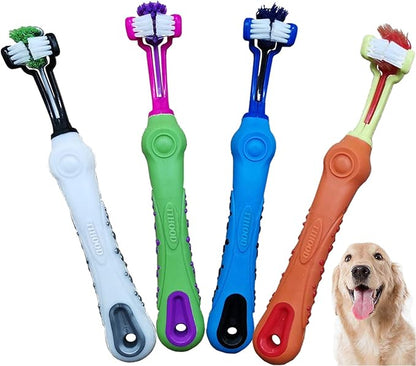 TIHOOD Three Sided Pet Toothbrush Dog Brush Addition Bad Breath Tartar Teeth Care Dog Cat Cleaning Mouth (Blue,Orange,purplr and White)