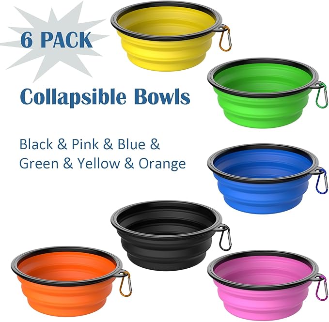 Takfox Collapsible Dog Bowls [6 Pack] 13 oz, Travel Dog Bowls, Pet Bowl Portable Foldable Water Food Feeding Dishes with Carabiner Clip for Traveling Hiking Walking
