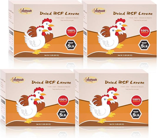 Adaman Dried Black Soldier Fly Larvae 20 LBS-100% Natural Non-GMO BSF Larvae-More Calcium Than Dried Mealworms High-Protein Chickens Treats, Food for Birds, Ducks, Repitle, Hedgehog, Bearded Dragon