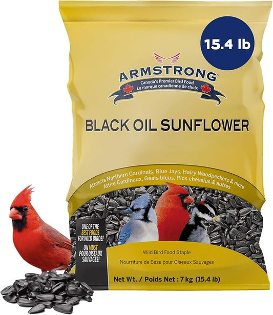 Armstrong Wild Bird Food Black Oil Sunflower Bird Seed, 15.4 Pounds - for Northern Cardinals, Blue Jays and Hairy Woodpeckers - Ideal for Outside Feeders