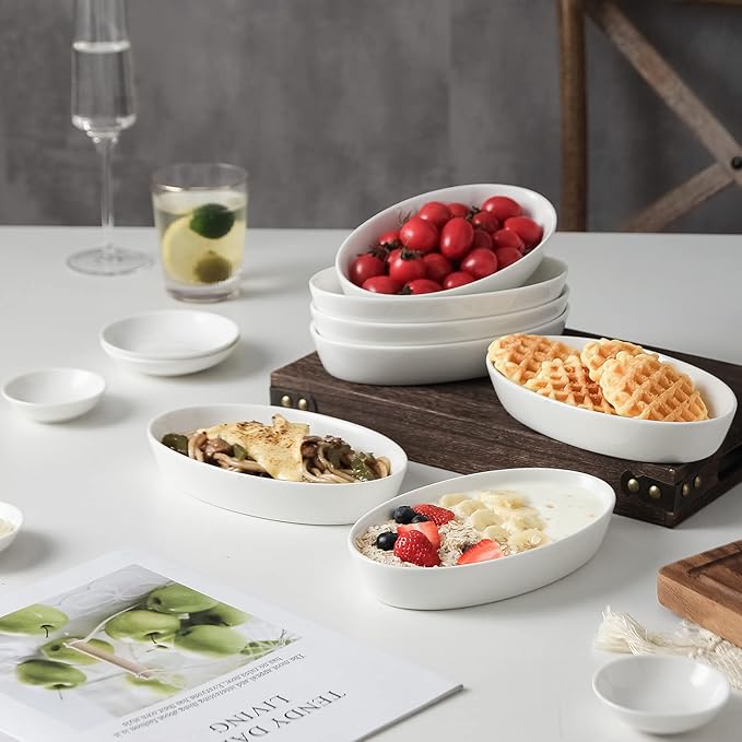 UIBFCWN Au Gratin Baking Dishes, 7.5''x4.5'' Ceramic Oval Baking Dish for Single Serving, Individual Casserole Dishes Oven Safe, Au Gratin Pans for Lasagna & Cobblers, 11.5oz, Set of 6