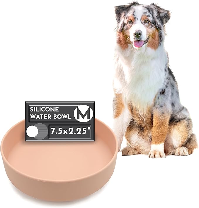 The Perfect Dish No-Spill Dog Water Bowl, Less Mess Non-Tippable Water & Food Bowl, Pure Silicone with Suction Cup, Fits 5 Cups 7.5" Across x 2.25" Tall, Ideal for All Pets, Medium-Blush