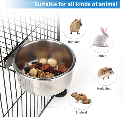 2pcs VVNIAA Stainless Steel Bird Bowls with Clamp, Durable Water Bowl, Feeding Cups, Chinchilla Food Bowl, Bird Dishes for Cage, Bird Cage Feeders and Waterers