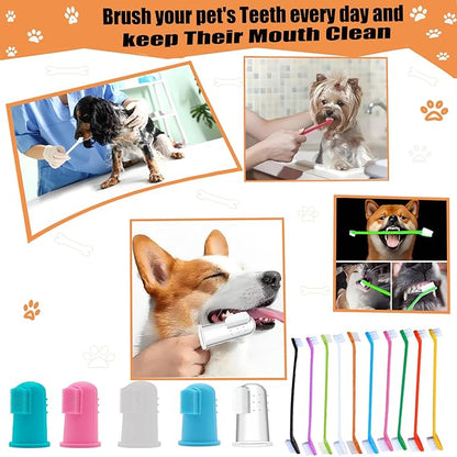 100 Pcs Dog Toothbrush, 70 Pieces Double Headed Toothbrush, 30 Pieces Finger - Suitable for Small/Large Dogs, Cats, and Pets, Soft Bristled Teeth Cleaning, (Multi-Color)