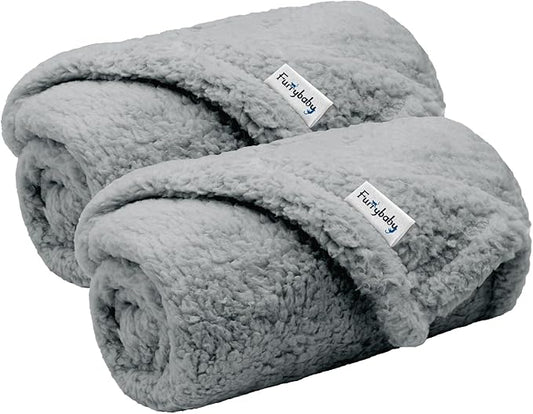 furrybaby 1 Pack 2 Puppy Blankets for Medium Dogs Super Soft Premium Sherpa Pet Calming Blankets for Cat Bed Couch Car and Indoor Washable Fleece Dog Blankets(32"x40", Grey&Grey)