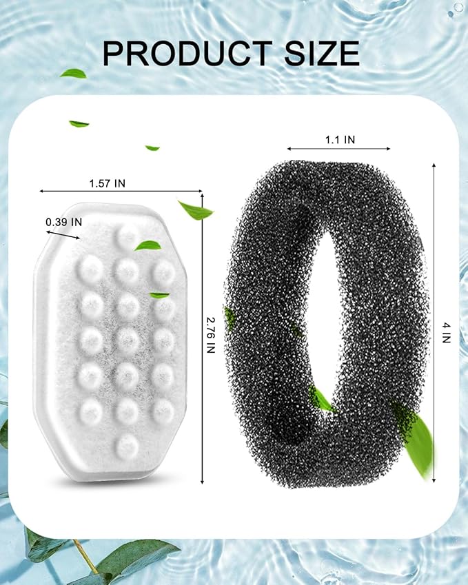 12 Pack Cat Water Fountain Filters with 12 Pack Pre-Filter Sponges Set for 3.2L/108oz Pet Cat Water Fountain, Pet Fountain Filter Replacement