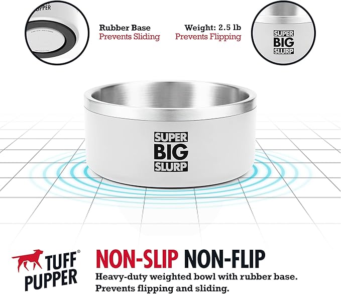 Tuff Pupper 100 oz Heavy Duty Insulated Stainless Steel Dog Bowl for Large Dogs, Non-Slip Base, Dishwasher Safe