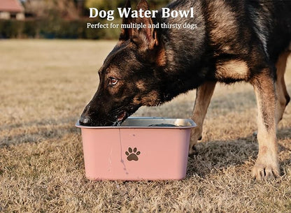 1.2 Gallons 20 Cup Non Slip Stainless Steel Large Dog Water Bowls, Outdoor Metal Dog Bowls Large Breed, High Capacity Water Bowl for Big Giant Huge Dogs, Pink