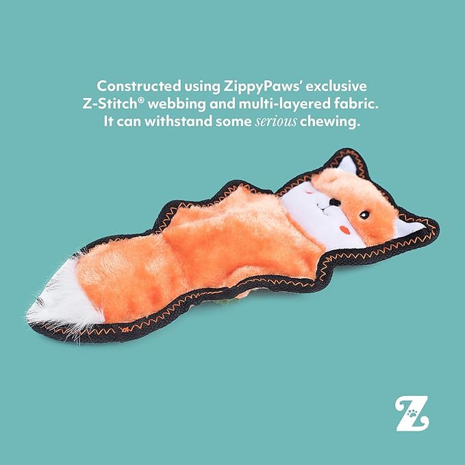 ZippyPaws Z-Stitch Skinny Peltz - No Stuffing Dog Toy to Keep Them Busy, for Small, Medium, & Large Dogs, Squeaky Pet Toy, Soft Plush Unstuffed Chew Toys - Fox, 12.5"