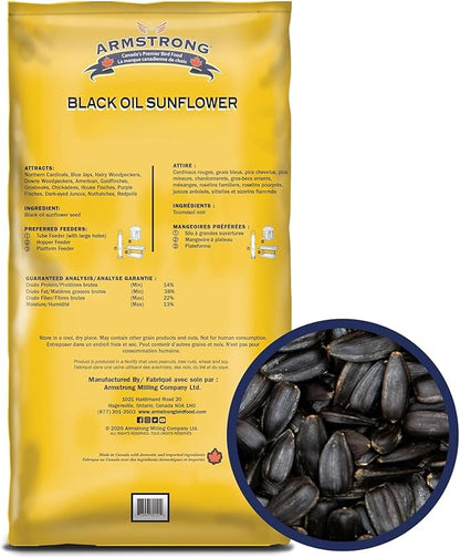Armstrong Wild Bird Food Black Oil Sunflower Bird Seed, 25 Pounds - for Northern Cardinals, Blue Jays and Hairy Woodpeckers - Ideal for Outside Feeders