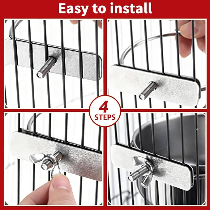 TBWHL Parrot Feeding Cups Hanging Pet Animal Stainless Steel Birdcage Bowls Bird Bowls for Cage Parakeet Birds Cage Accessories Suitable Small and Medium Bird S