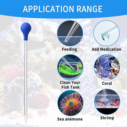 2 Pcs 18.5 in Long Pipette with 2 Pc Stainless Steel Feeding Long Tweezers for Fish Tank Coral Food Feeder Long Syringe Aquarium Coral Feeding Tube for Marine Fish Reef Aquatic Plant