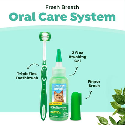 TropiClean Fresh Breath Toothbrush and Toothpaste Kit for Cats, Teeth Cleaning Kit for Plaque & Tartar Removal, Breath Freshener, Cat Dental Care