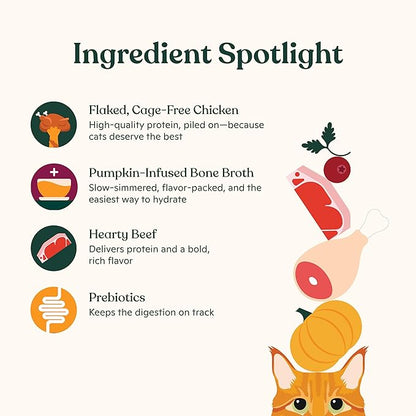Made by Nacho Flaked Filets Recipe in Bone Broth, Grain-Free Chef's Selects Wet Food for Cats Balanced Diet in Naturally Hydrating Pumpkin-Infused Broth (3.0 oz (Pack of 12), Chicken & Beef)