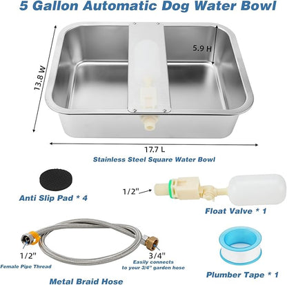 YUEPET 5 Gallon Auto Dog Water Bowl Dispenser Outside Automatic Water Dispenser for Large Dogs Stainless Steel Auto-Fill Dog Waterer Feeder with Float Valve for Pets Indoor Outdoor Use