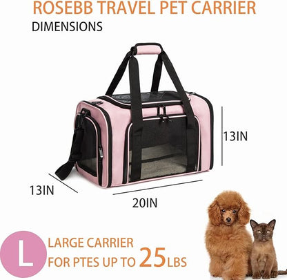 Cat Carrier Dog Carrier Pet Carrier Cat Bags for Small Medium Cats Dogs Puppies of 15 Lbs,of Airline Approved Small Dog Bag Soft Sided,Collapsible Travel Puppy Carrier (Large, Pink)