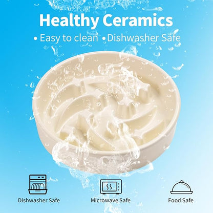 8.26 in Milk White Dog Bowl Slow Feeder Ceramic for Medium and Large Breed,Elevated/Raised Slow Feeding Dog Food Water Dish Heavy Weighted,Puppy Dish for Fast Eaters,Puzzle Eating Bowl Meteor