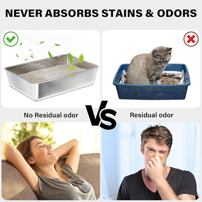 Stainless Steel Litter Box,XL Metal Litter Box for Cat, Large Metal Litterbox for Kitty, Easy Clean, Non Stick No Smell