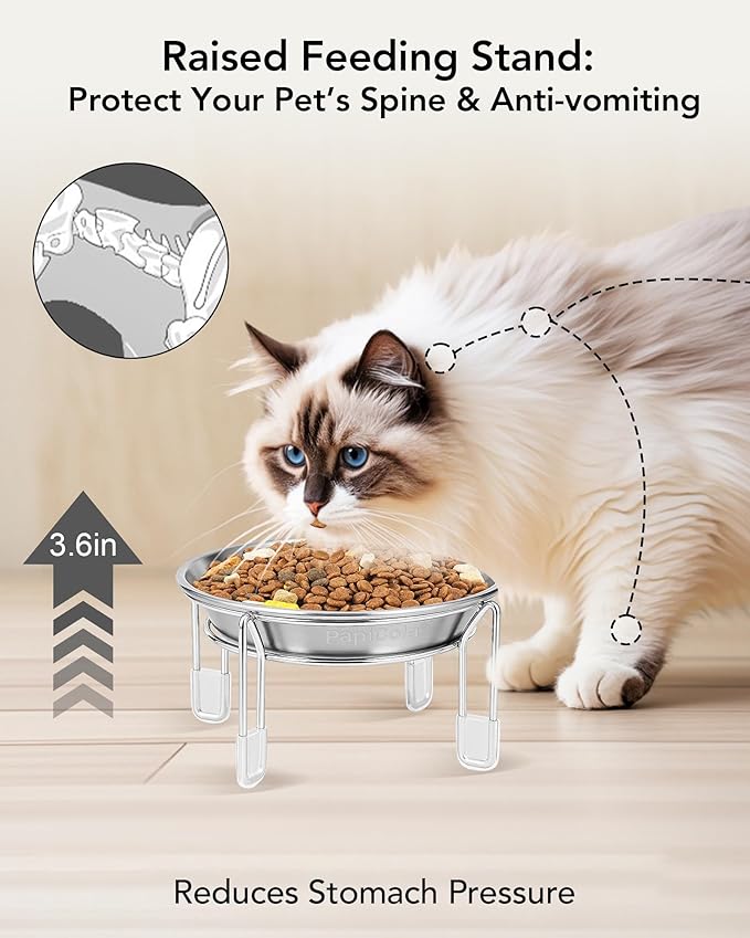 Upgrade Elevated cat Bowl, Raised Stainless Steel Cat Food and Water Dishes, Small Dog Bowl, Whisker Friendly, Anti-Vomiting, Neck Stress-Free, Non-Slip Stainless Steel Stand with 4 Legs- 3Pack