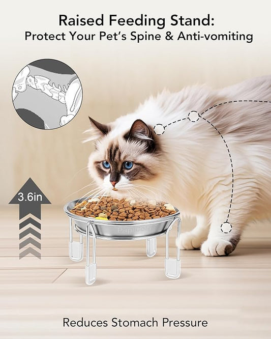 Upgrade Elevated cat Bowl, Raised Stainless Steel Cat Food and Water Dishes, Small Dog Bowl, Whisker Friendly, Anti-Vomiting, Neck Stress-Free, Non-Slip Stainless Steel Stand with 4 Legs- 3Pack