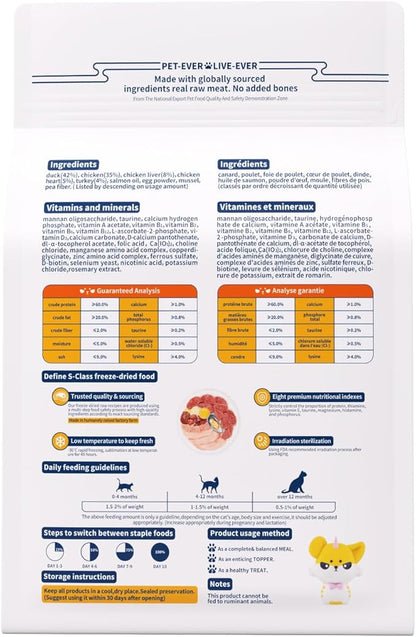 Freeze-Dried Raw Cat Food, 97% Animal Origin Dry Food for Cat, High Protein Treat & Topper (Chicken & Duck - 14 Ounce)