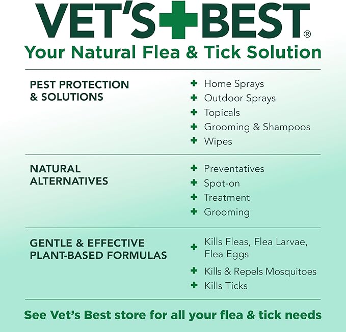 Vet’s Best Indoor Flea and Tick Spray – Dog Flea and Tick Treatment for Home, Plant-Based Formula with Natural Oils, Kills Fleas, Eggs & Ticks on Contact, Made in USA, 32 oz