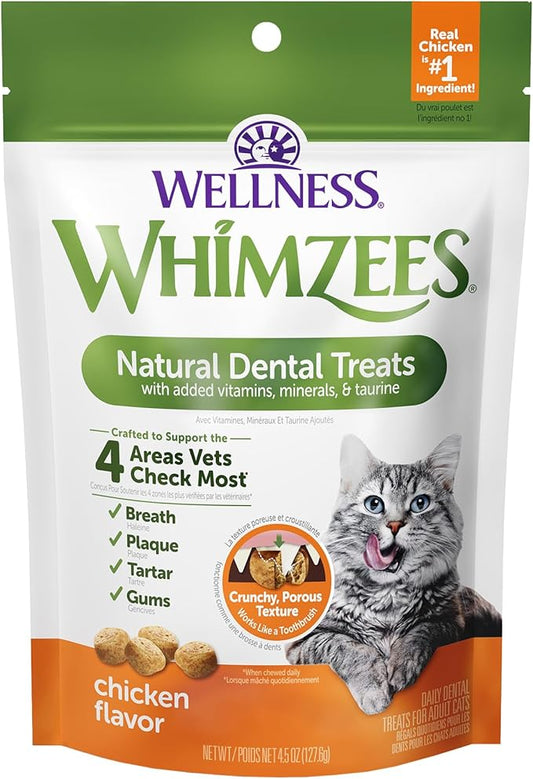 WHIMZEES Wellness Cat Dental Treats, Natural Chews, Chicken Flavor, (4.5 Ounce Bag)