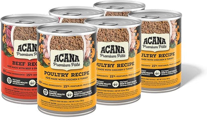 ACANA Premium Pate in Bone Broth Grain-Free Wet Dog Food Variety Pack: Beef + Poultry Recipes 12.8oz Cans (6 Count, 3 of Each)