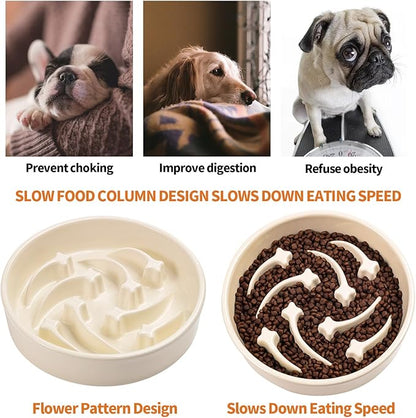 8.26 in Milk White Dog Bowl Slow Feeder Ceramic for Medium and Large Breed,Slow Feeding Dog Food Water Dish Heavy Weighted,Puppy Dish for Fast Eaters,Puzzle Eating Bowl Modern Meteor