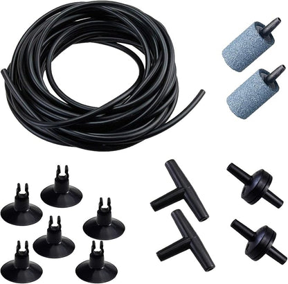 AQUANEAT 14Feet Aquarium Airline Tubing, Standard 3/16" Tubing, Air Pump Accessories,with Air Stones, Check Valves, Suction Cups and Connectors (Black)