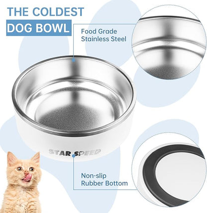 StarSpeed 42oz Stainless Steel Dog Bowls with Rubber Bottom Non-Slip Double Wall Metal Outdoor Dog Food and Water Bowls Weighted Insulated Pet Feeding Bowl for Small,Medium Sized Dogs or Cats
