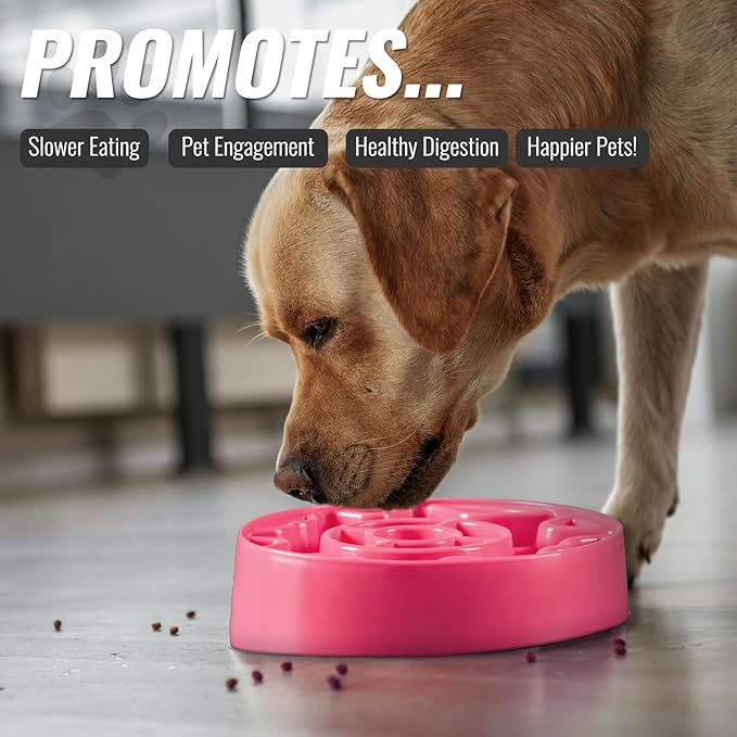 Tilted Slow Feeder Dog Bowl for Flat Face Breeds, Retro Style Non-Skid Food Bowl for Flat Face Breeds for Dogs & Cats Large, Small (Pink)